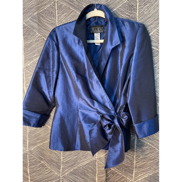 Alex Evenings Womens Blue 3/4 Sleeve Tie Front Evening Party Top Jacket Medium - Picture 1 of 8